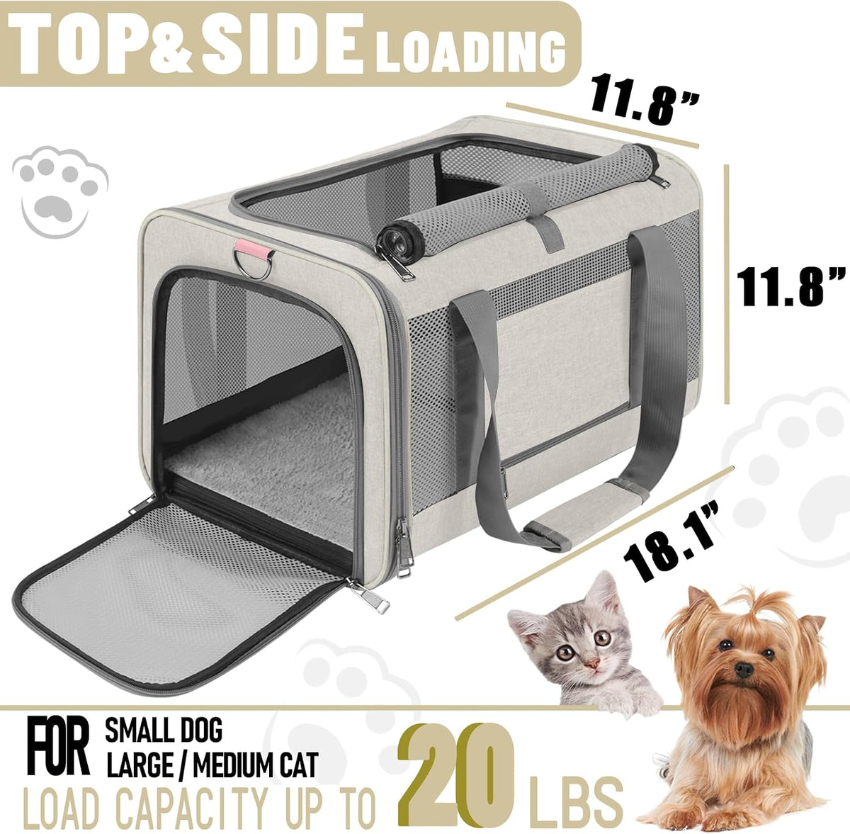 GAPZER Large Cat Carrier Soft, Collapsible Travel Pet Carry Bag, Small Dogs