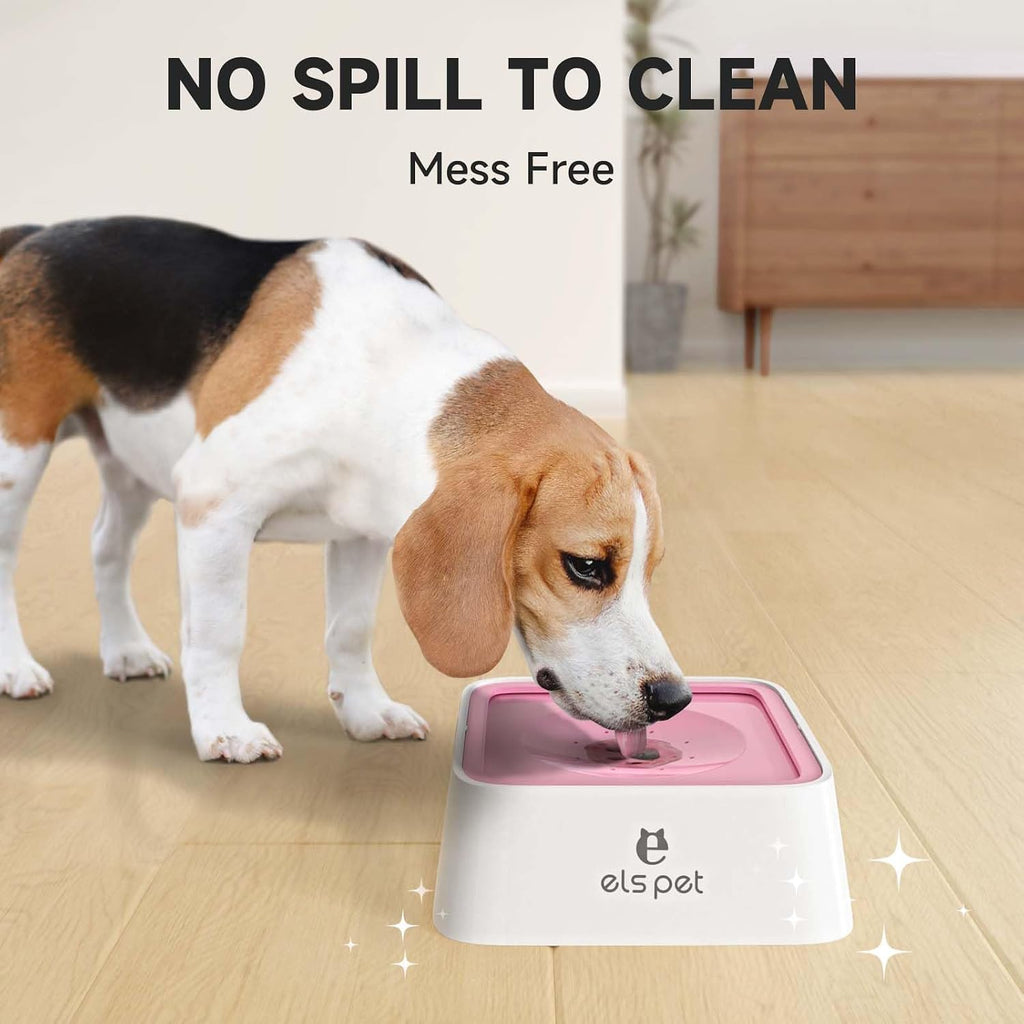 ELS PET Water Bowl for Cats & Dogs 2L, No Spill Slobber Stopper, Slow Drink | Pink, Splash Proof Design, 70oz Capacity, Floating Disk, Slow Drink, for Cats & Dogs, Travel and Home Use, Dishwasher Safe