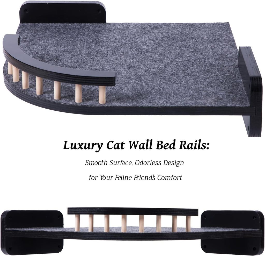 Cat Shelves - 3-Step Wall Climbing Set with Plush Covered Bed, Corner Mounted for Large Cats