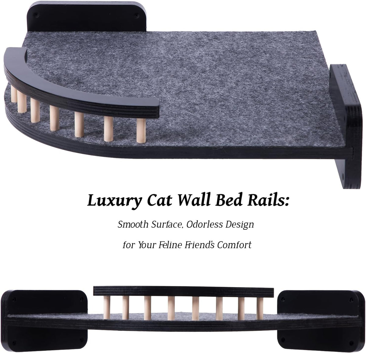 Cat Shelves - 3-Step Wall Climbing Set with Plush Covered Bed, Corner Mounted for Large Cats