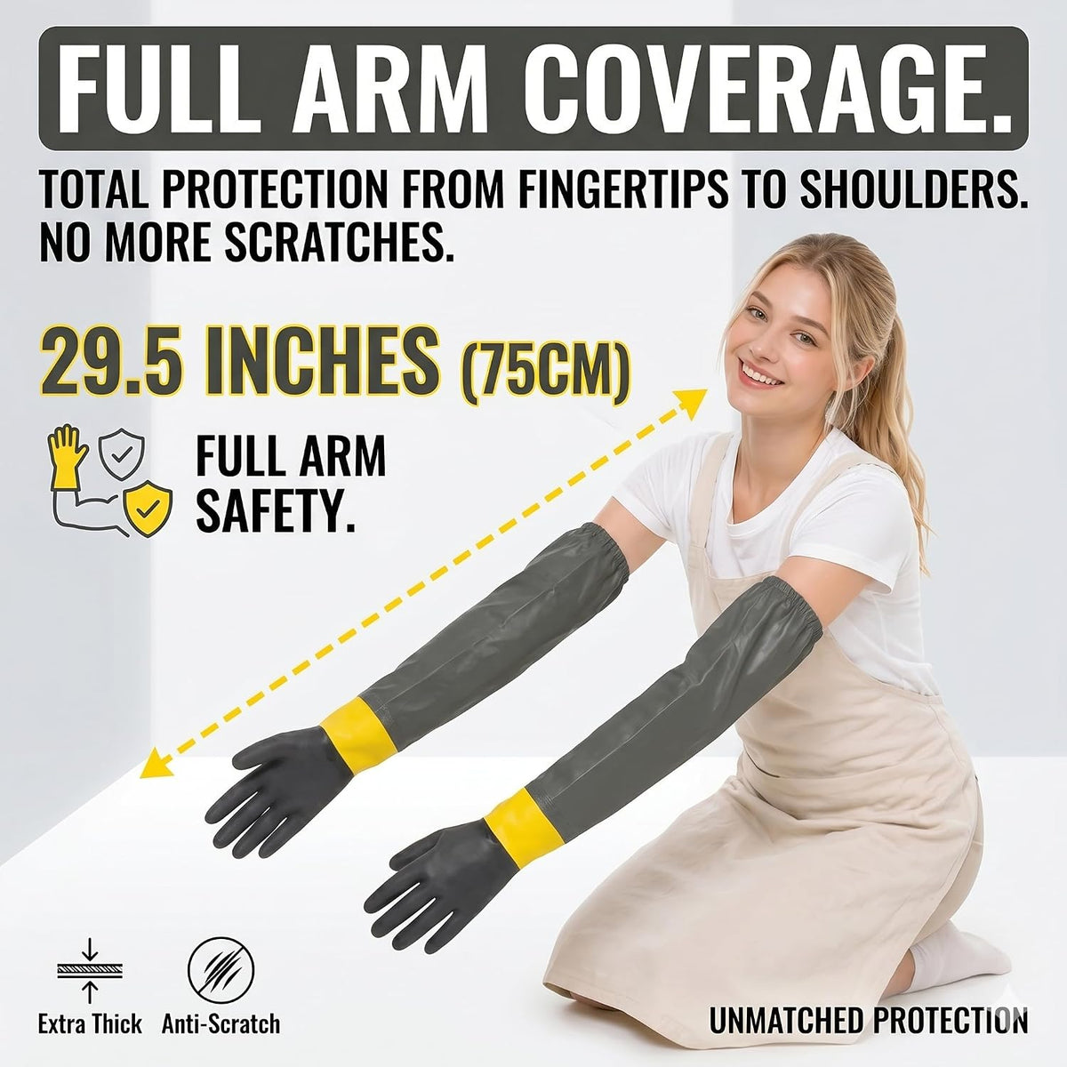 Thickened Pet Bathing Gloves with Waterproof Long Sleeves, 29.5 Inch Rubber Scratch Resistant Handling Gloves for Grooming, Puncture Proof Pet Supplies for Aggressive Cats, Small Dogs, Rabbits