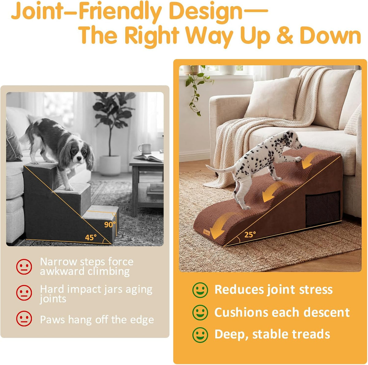 Topmart High Density Extended Foam Dog Ramp&Steps 3 Tiers,15.7" High