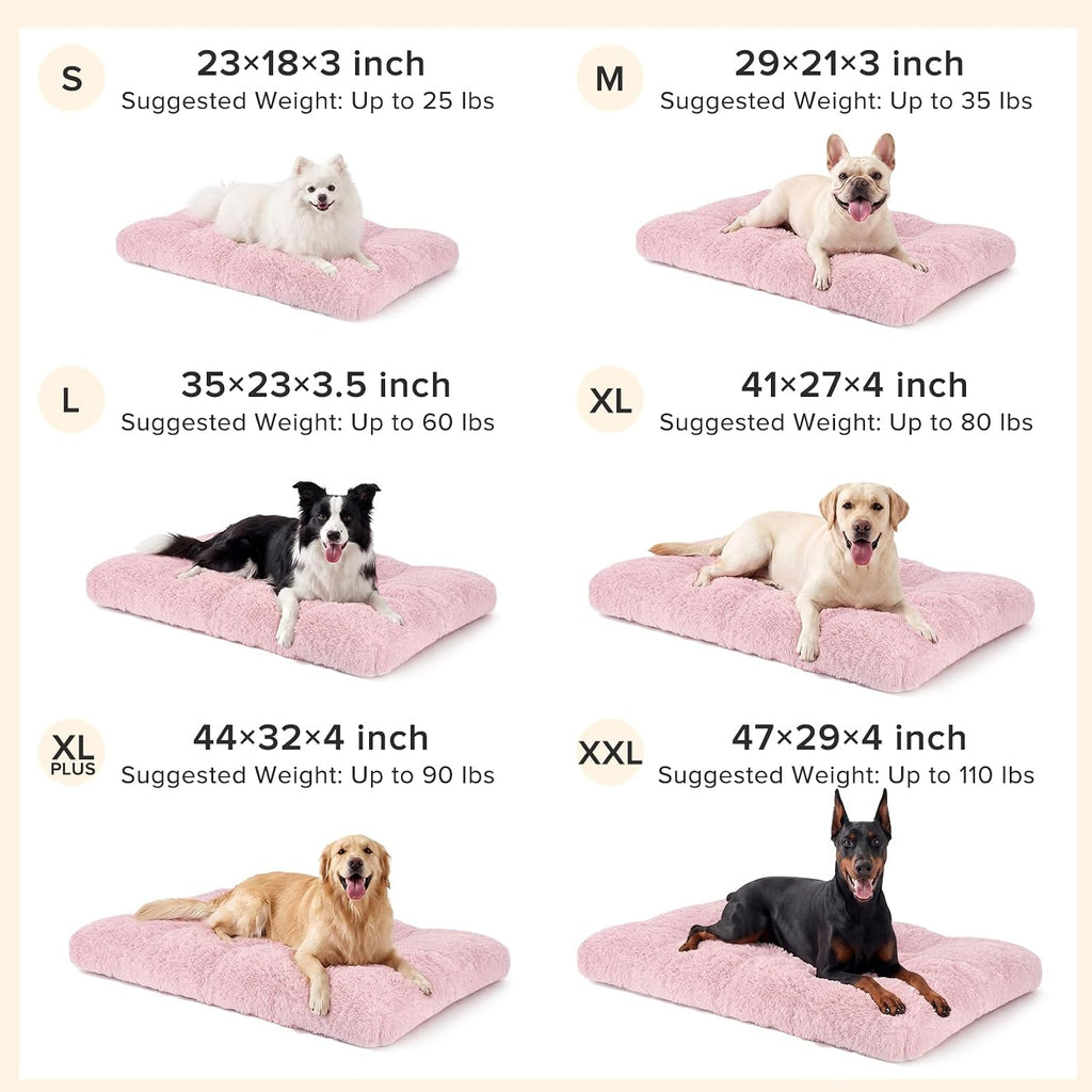 JOEJOY Large Dog Bed Crate Pad, Deluxe Plush Washable Dog Beds Fulffy Soft Kennel Pad Anti-Slip Pet Sleeping Mat for Extra Large Medium Small Dogs, 44" x 32", Pink
