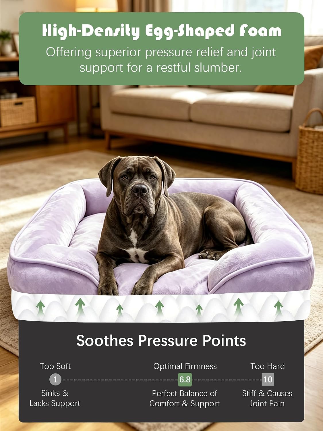 Spotted Play Orthopedic Dog Bed with Sides - Sofa Beds for Extra Large Dogs, Supportive Foam Pet Couch Bed with Washable Removable Cover, Waterproof Lining and Non-Slip Bottom, Purple - XXL