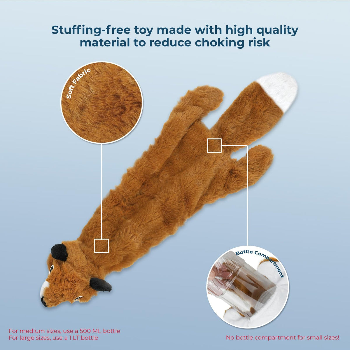 Best Pet Supplies 2-in-1 Stuffless Squeaky Dog Toy - Fox, Small | No-Stuffing, 2 Built-in Squeaker, No Mess, Soft, Interactive Indoor & Outdoor Play, Lightweight, Perfect for Moderate Chewer
