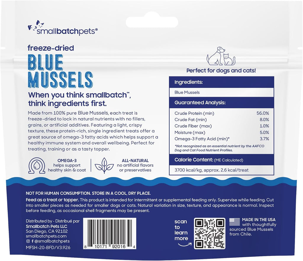 smallbatch Freeze Dried Blue Mussel High Protein Cat & Dog Treats, 2 oz