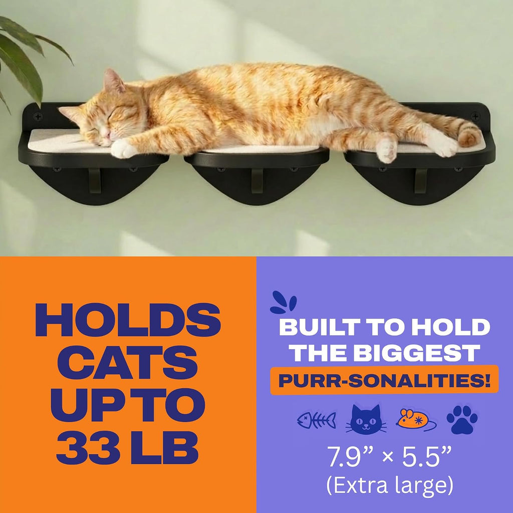 Cat Wall Shelves, Black Floating Cat Steps Set of 3