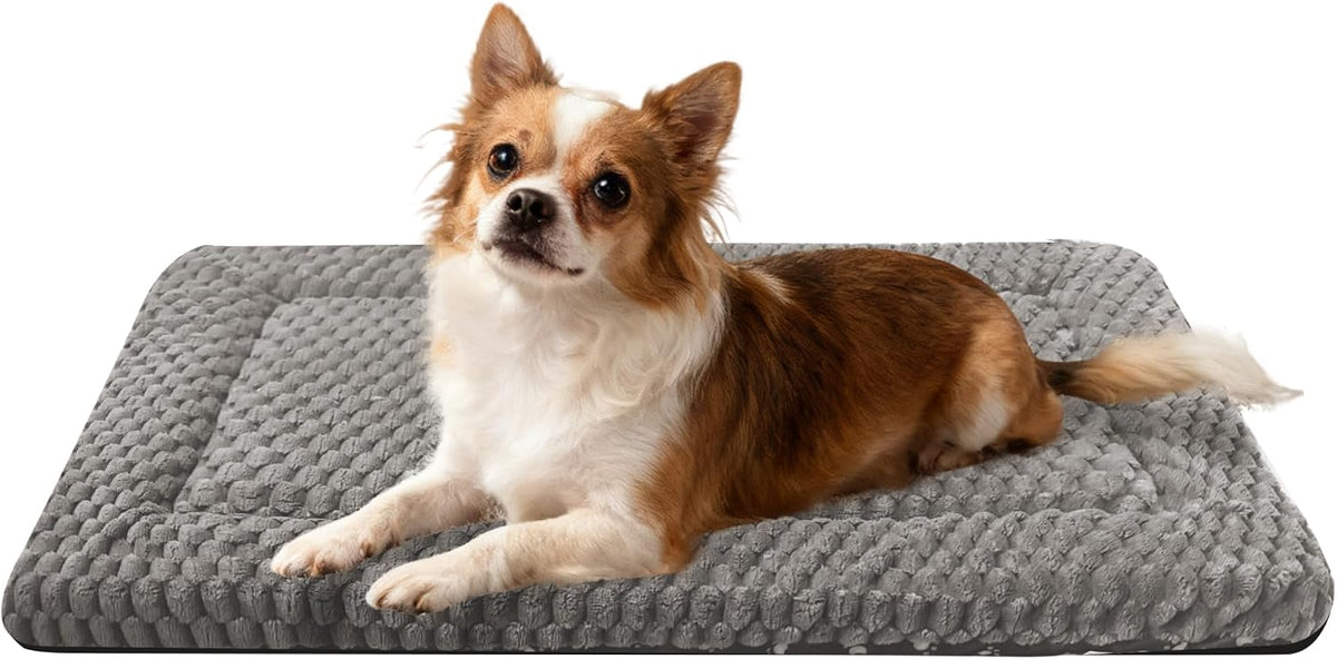 Dog Bed Crate Mat, Soft Durable Washable Anti-Slip Kennel Pad for Dogs & Cats, Reversible (Light Gray, M(30"*20"*1.5"))