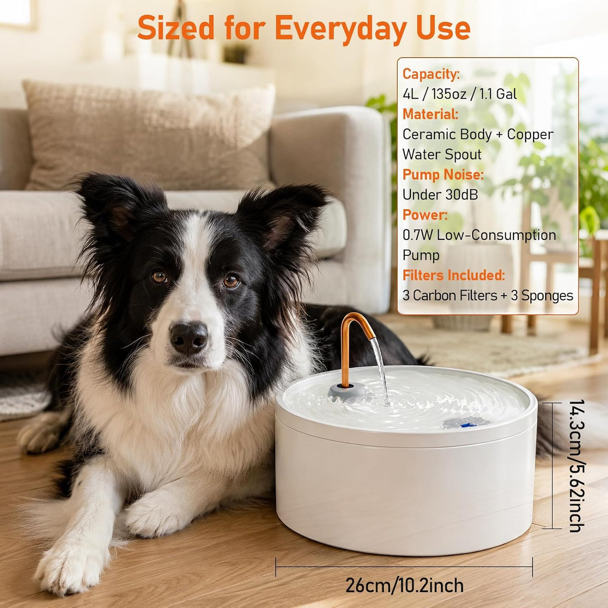 MISFANS Ceramic Dog Water Fountain, All-Ceramic Body, Pure Copper Spout