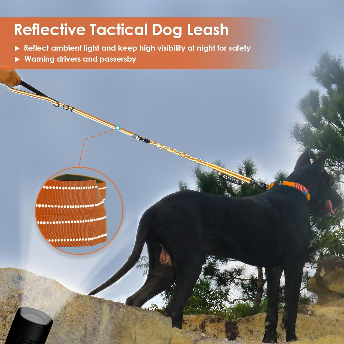 AUBELL Tactical Dog Leash Heavy Duty,4-6ft No Pull Bungee Leash,Orange