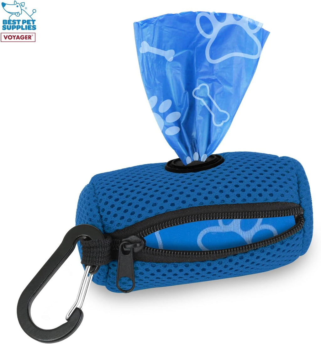 Best Pet Supplies Dog Poop Bag Holder Leash Attachment with Reusable Dispenser for Travel, Walking, Park, and Outdoor Use, Durable with Clip-On - Royal Blue, Mesh Dispenser w/15 Bags