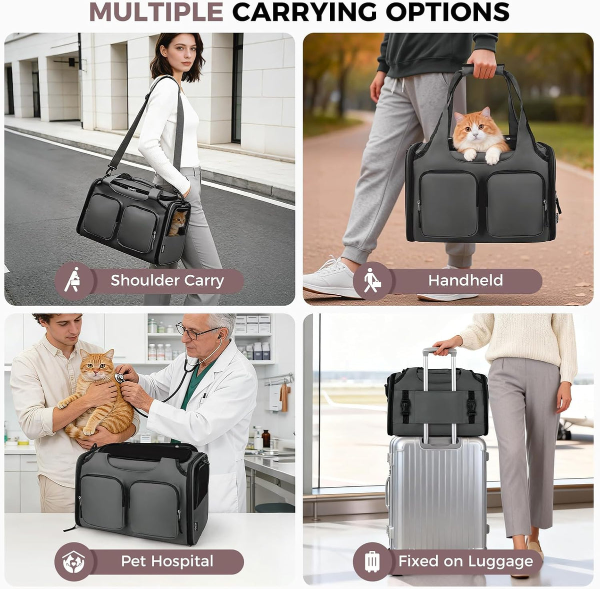 Dog Cat Carrier Airline Approved Collapsible Soft-Sided Pet Travel Bag