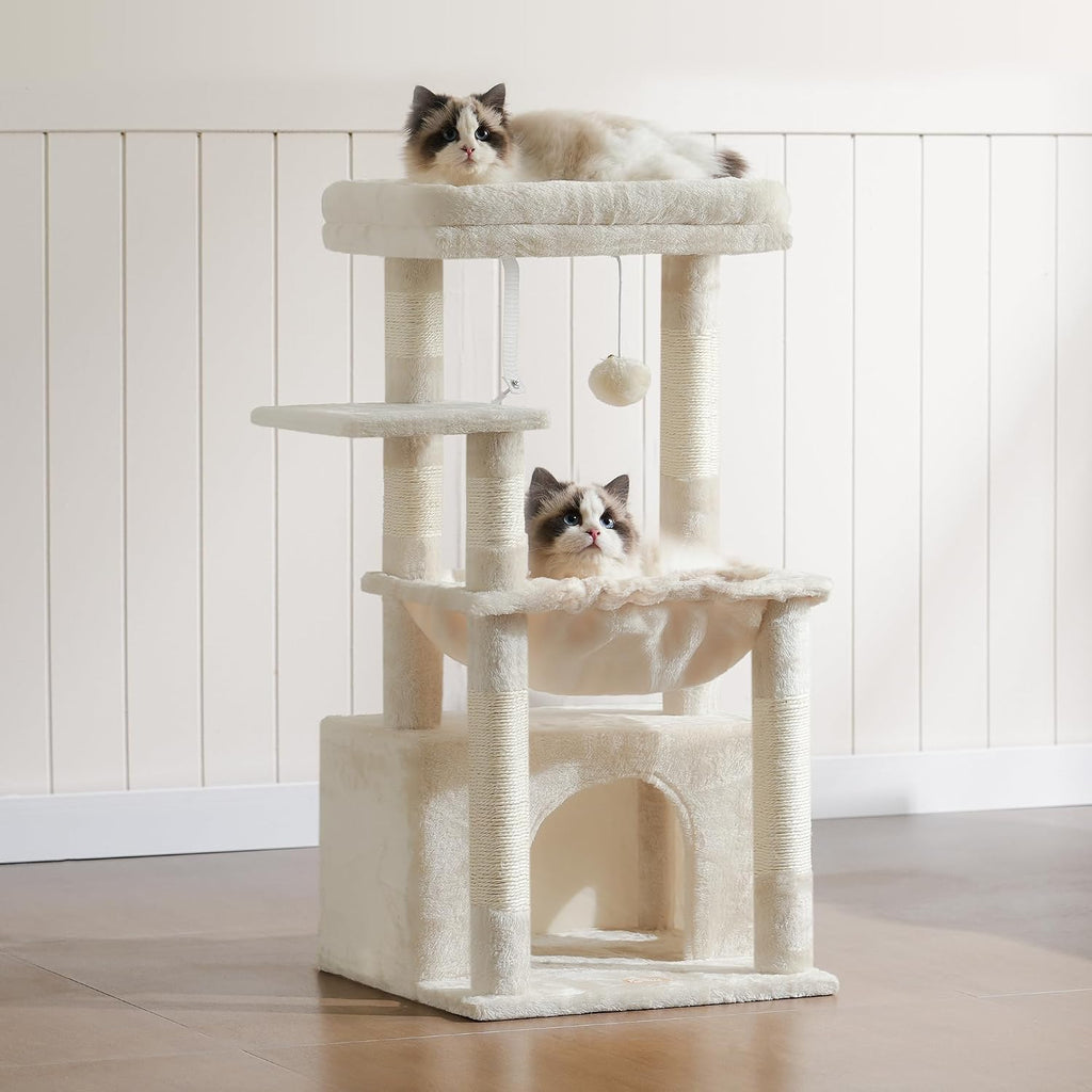 Heybly Cat Tree, Kitten Tower with Large Soft Cat Basket HCT008SM