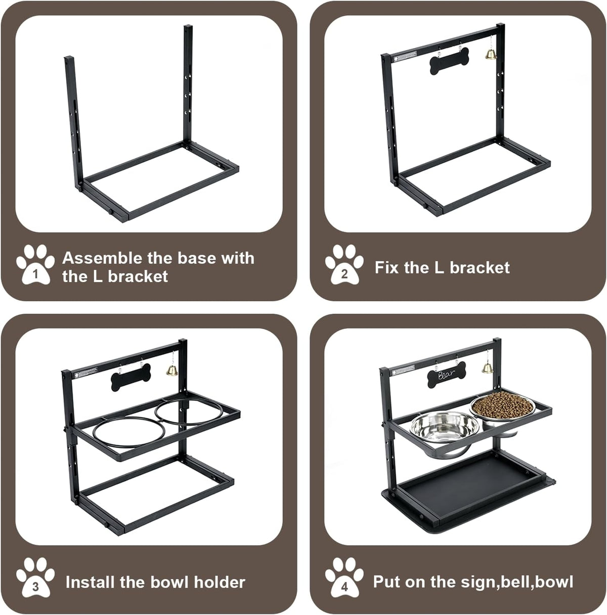 Elevated Dog Bowls with Slow Feeder for Large and Medium Dogs, Adjustable Height Raised Dog Bowl Stand with 2 Stainless Steel Bowls and Spill-Proof Mat, Dog Feeder for Healthy Eating (Grey)