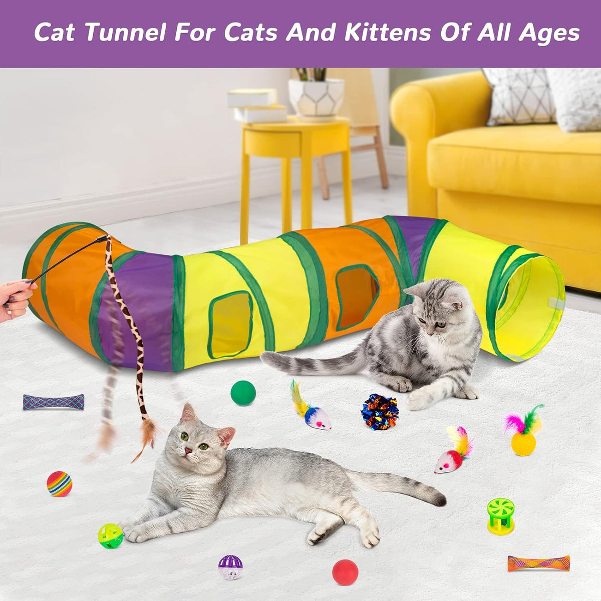 Retro Shaw 33Pcs Cat Toys for Indoor Cats, 2 Way Cat Game Tunnels
