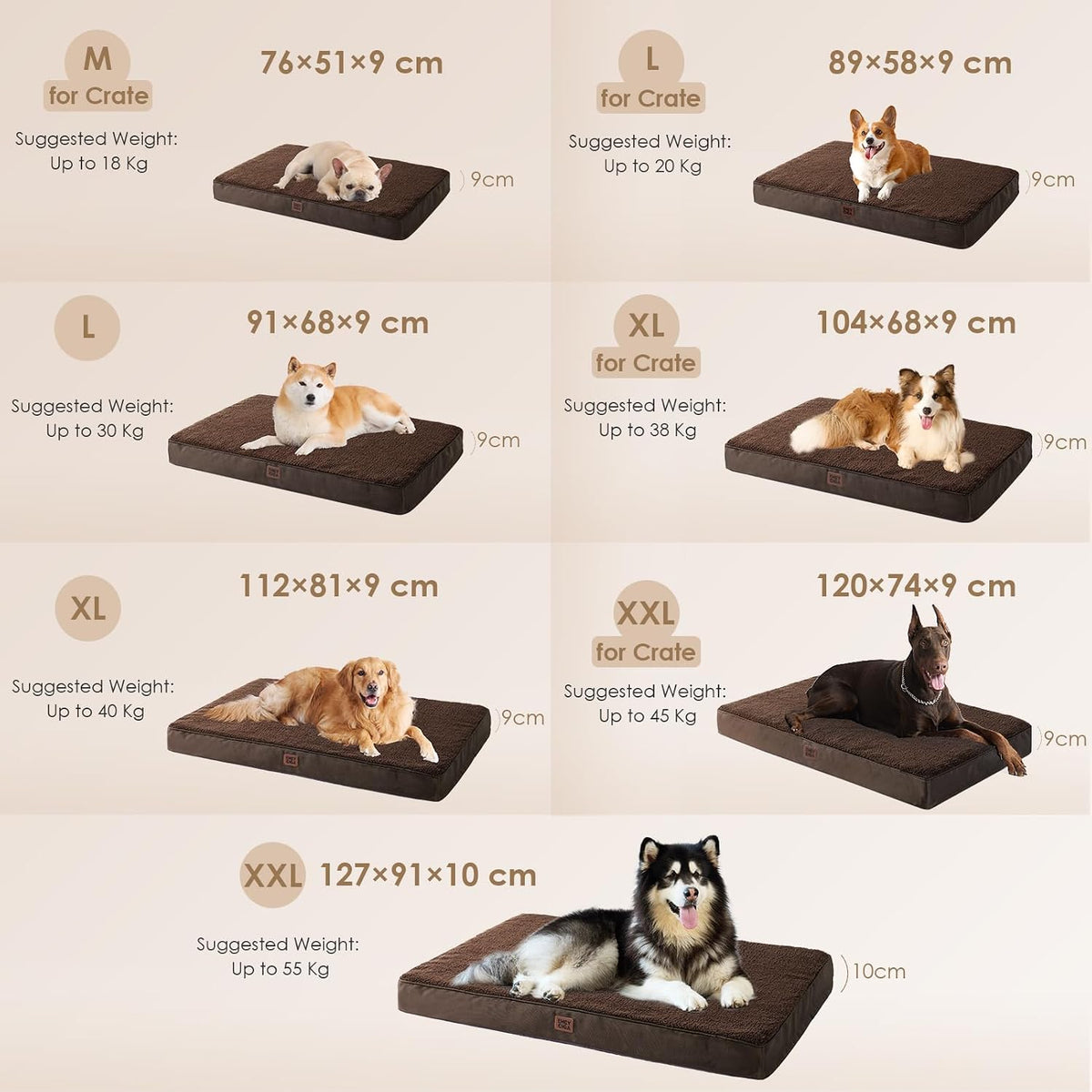 EHEYCIGA Orthopedic Dog Bed with Removable Washable Cover, Brown, 30IN