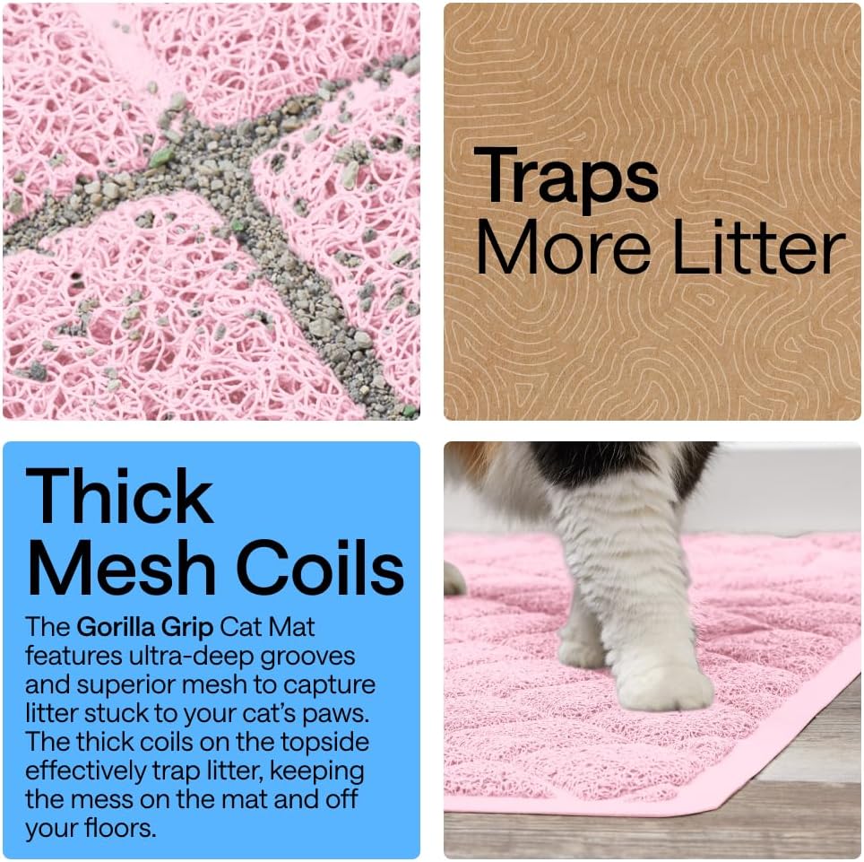 GORILLA GRIP Cat Litter Mat, Coiled Mesh Trapping Mats 47x35 Light Pink
