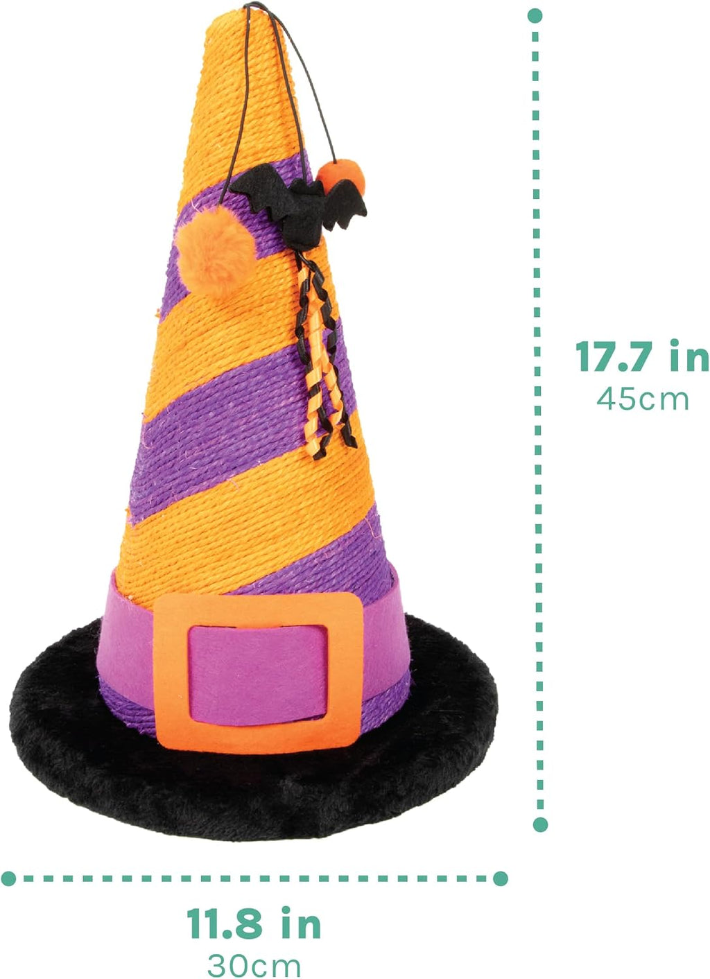 Kitty City Witch HAT Halloween Cat Scratcher Post - Sisal Kitty Scratcher with Dangling Toy, Indoor Halloween Cat Toys, Spooky Decor Kitten Vertical Scratching Tree Tower, Nail Care – Orange & Purple
