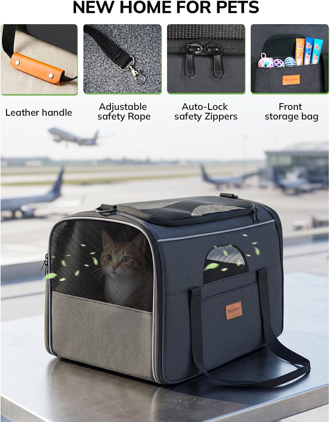 Morpilot Airline Approved Cat Carrier for Pets up to 15lbs,16.5" x11" x11"