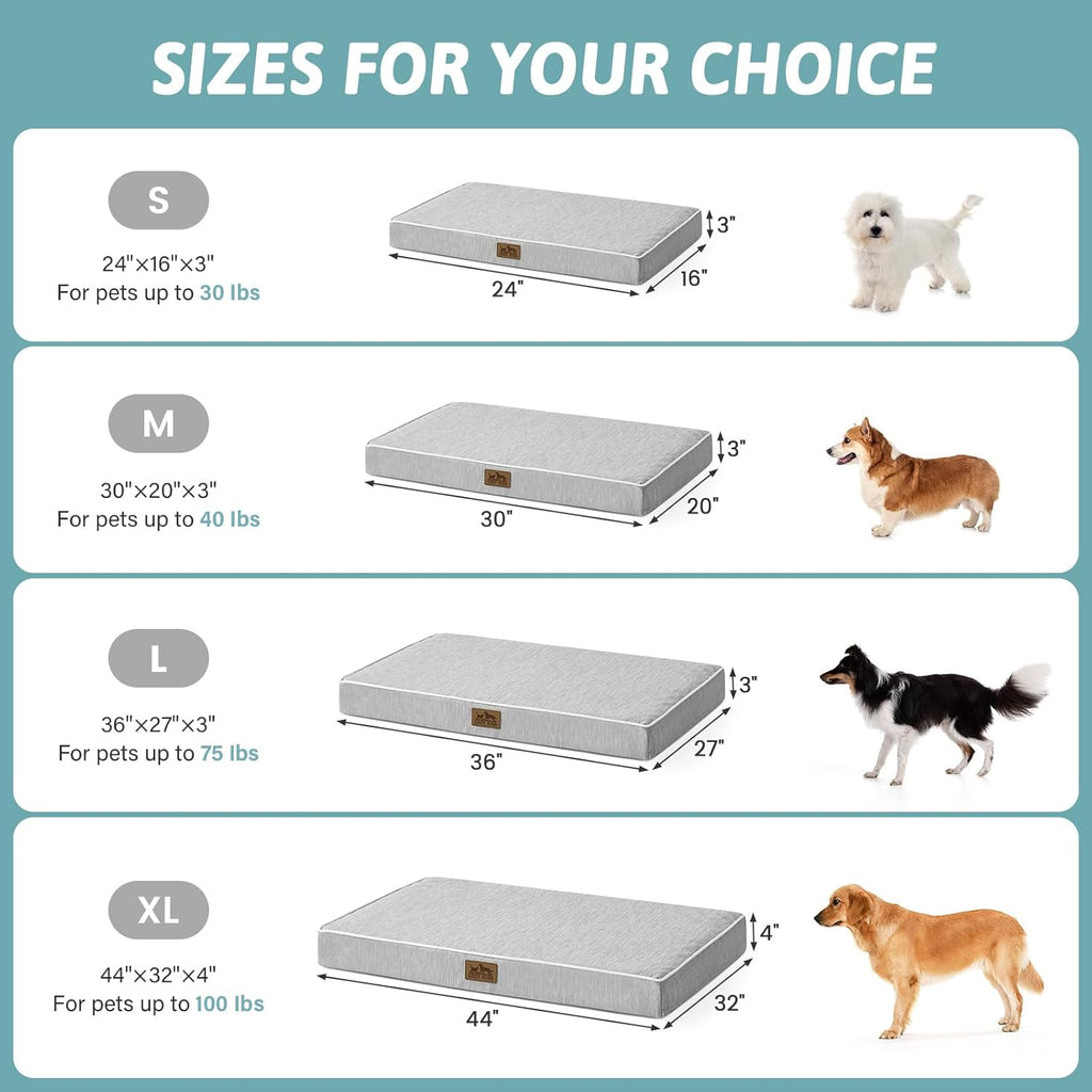 COZY KISS Cooling Orthopedic Dog Bed, Q-Max>0.5, Waterproof Lining, 44x32in