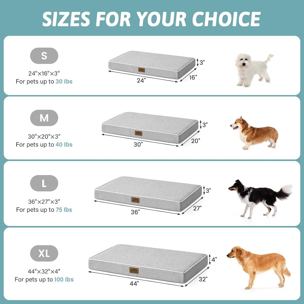 COZY KISS Cooling Orthopedic Dog Bed, Q-Max>0.5, Waterproof Lining, 44x32in