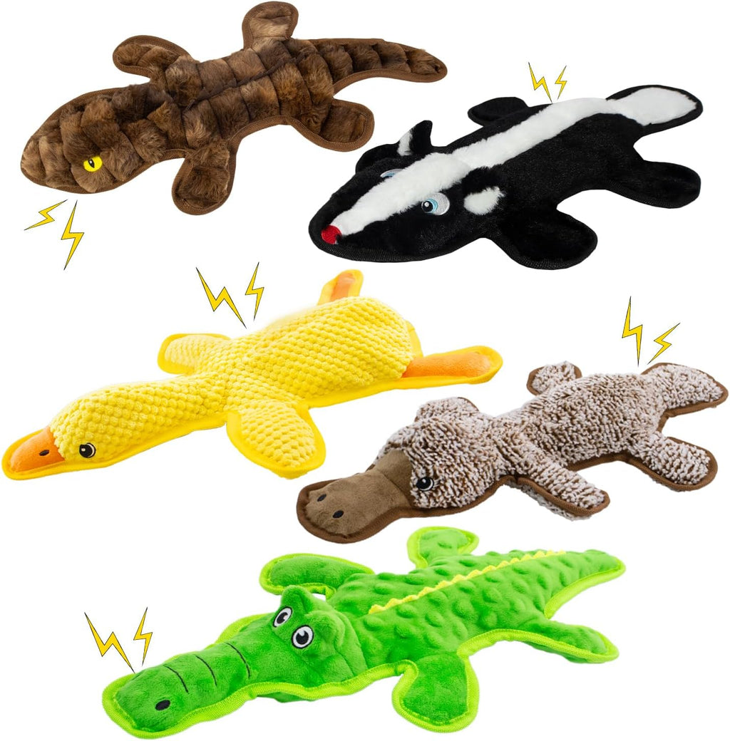 No Stuffing Dog Squeak Toys, 5 Pack Chew Toys for Small to Large Puppies | Durable Plush Puppy Teething Toys, Interactive to Keep Pets Busy, Toss Fetch Tug Play, Best Birthday Gift