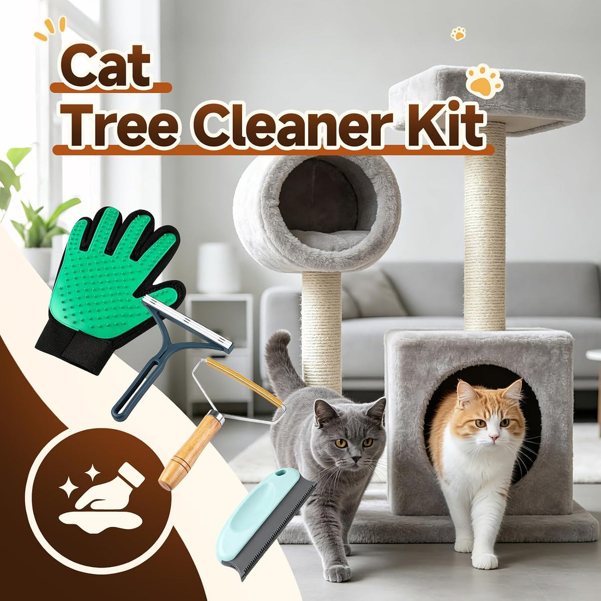 UXIETIN Cat Tree Cleaner,5 Pack with Glove Brush