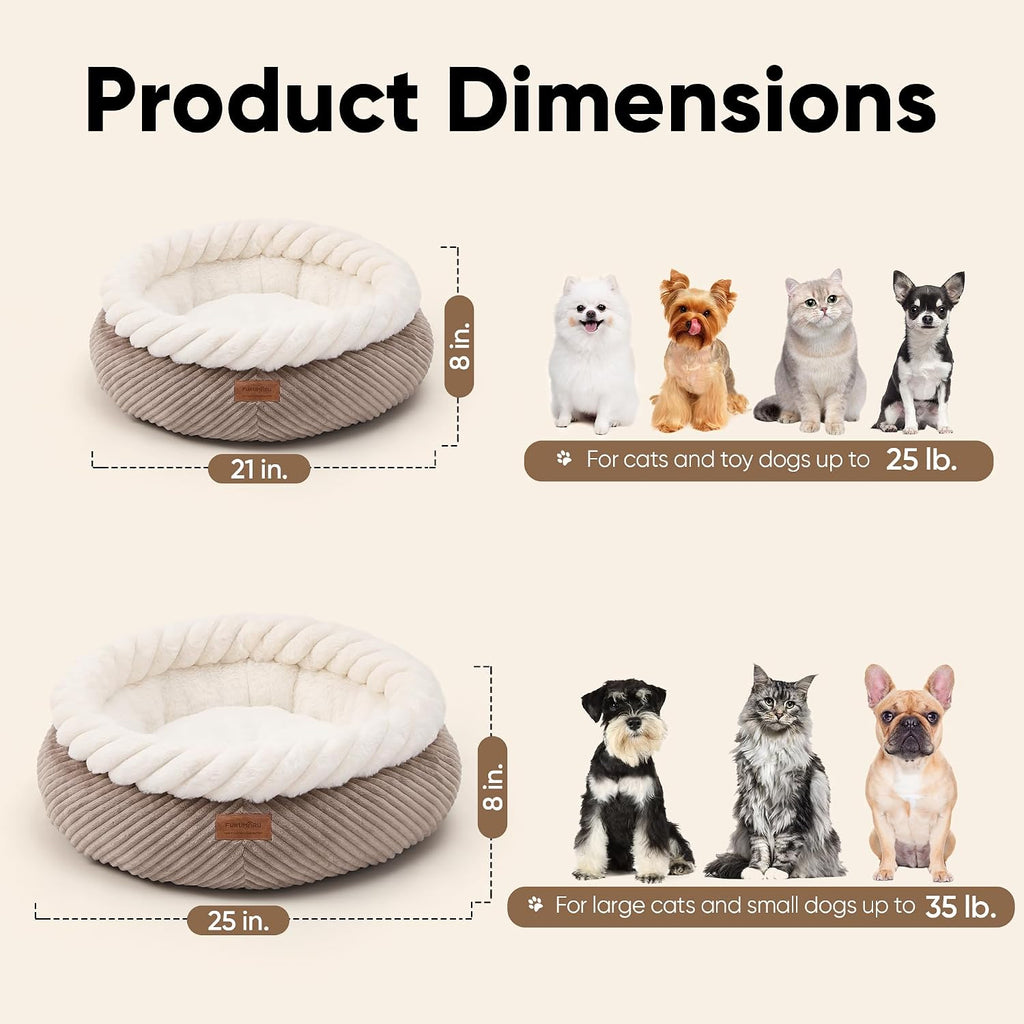 FUKUMARU Cute Cat Bed, 25in Large Round Cat Beds for Indoor Cats, Washable