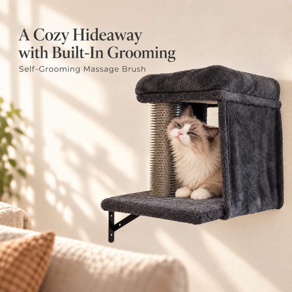 Cat Wall Shelves, 5-Piece Wall-Mounted Cat Tree for Large Cats, Cat Wall Furniture with Condo, Scratching Posts & Climbing Platforms