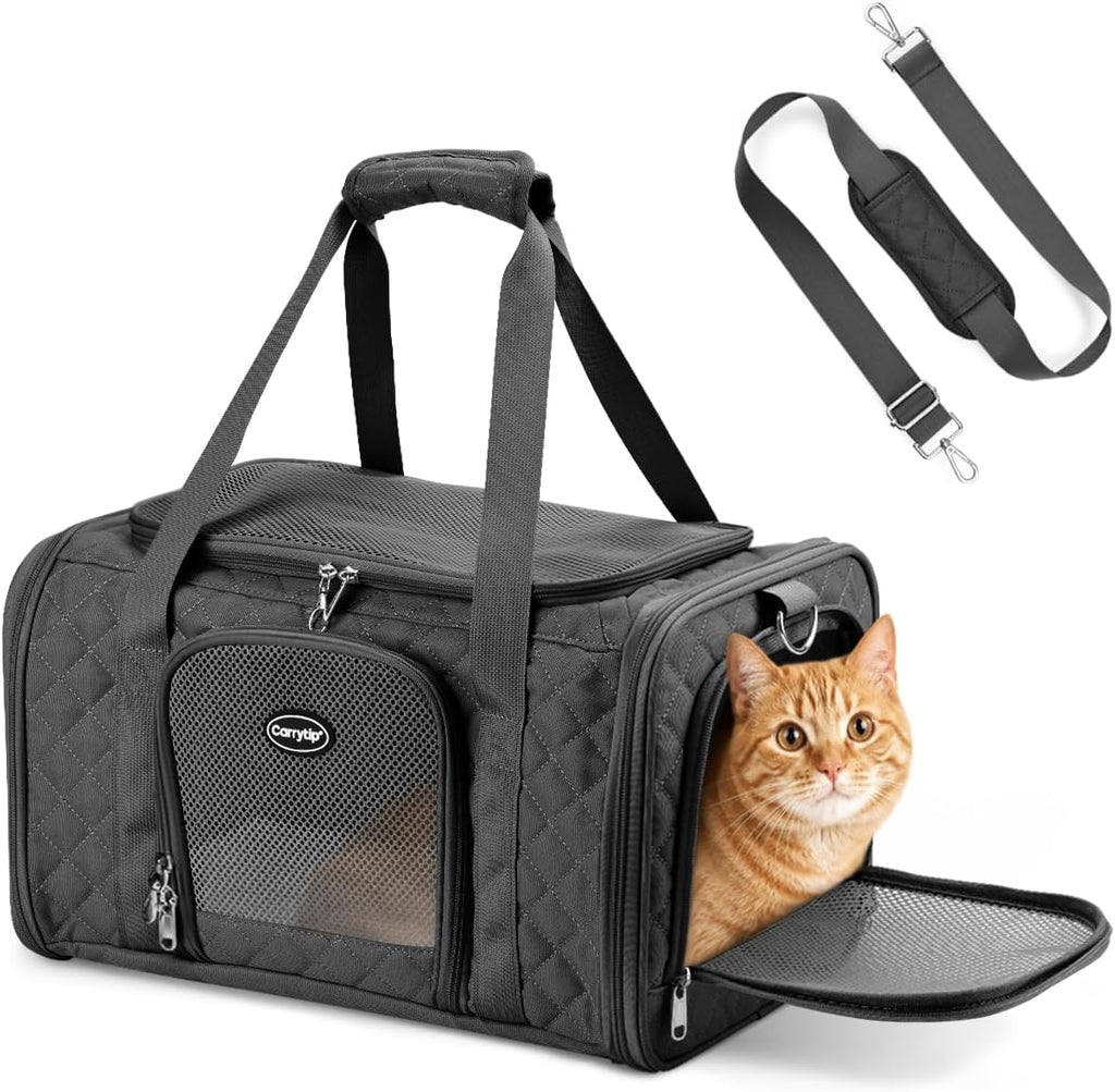 Cat Carrier Airline Approved, Soft Pet Carrier, 17x11x9.5 in, Black