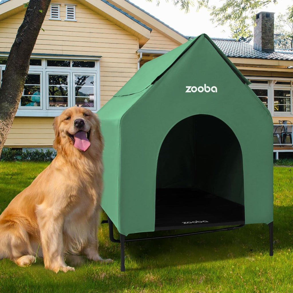 Zooba 48in XL Dog House Outdoor, Elevated Dog Bed with Canopy, Green