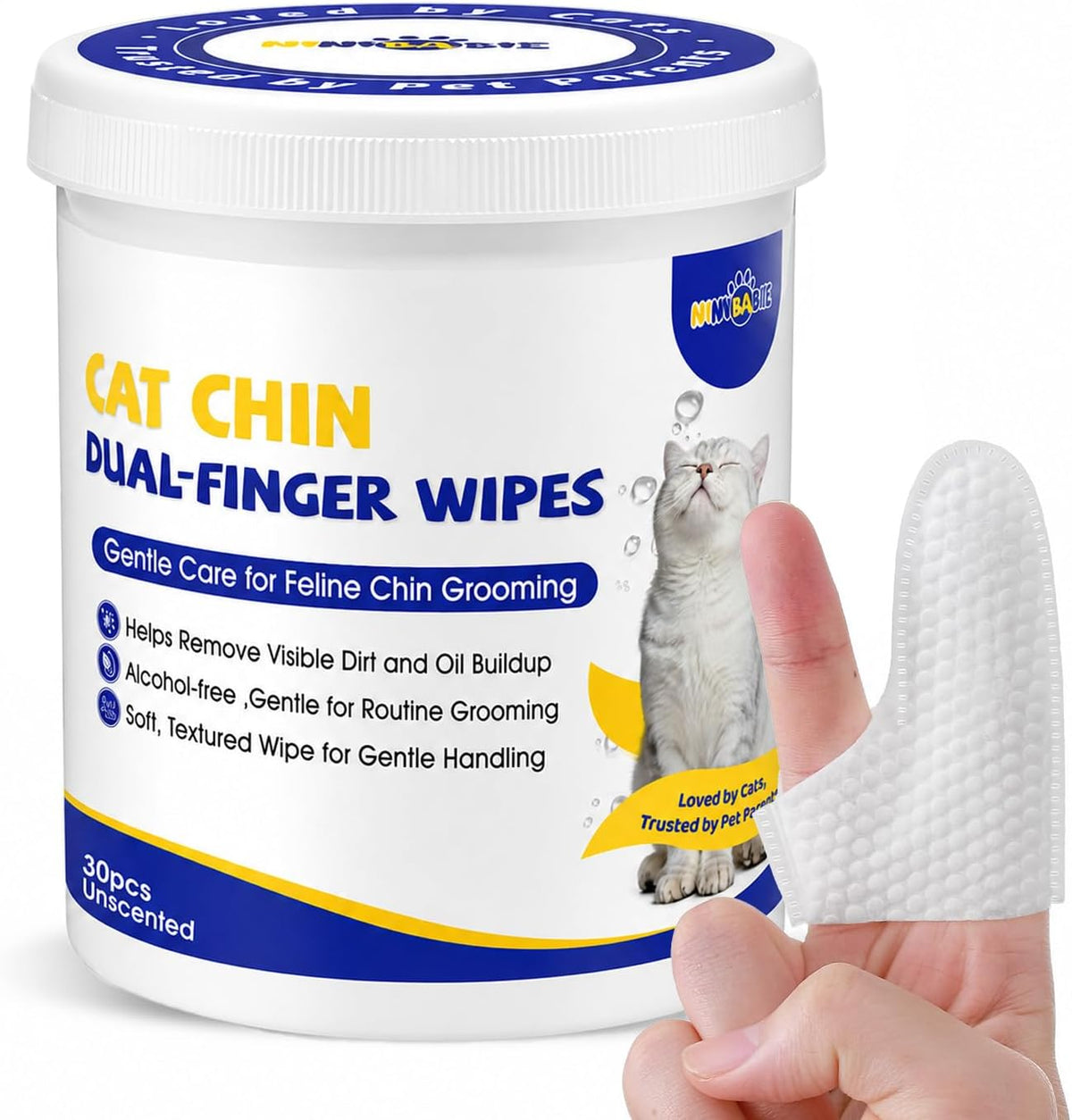 Cat Chin Wipes, Dual-Finger Cleaning Pads, Unscented, 30 Count
