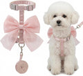 Pink Leash and Bow H-Shaped Design Harness for Small Cats Dogs, Proof Soft Adjustable Vest Easy Control Breathable Harnesses for Small Cats Dogs (M 8-15LBS)