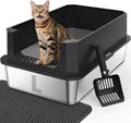 FURTIME Stainless Steel Cat Litter Box, Extra Large Cats Metal Litter Box