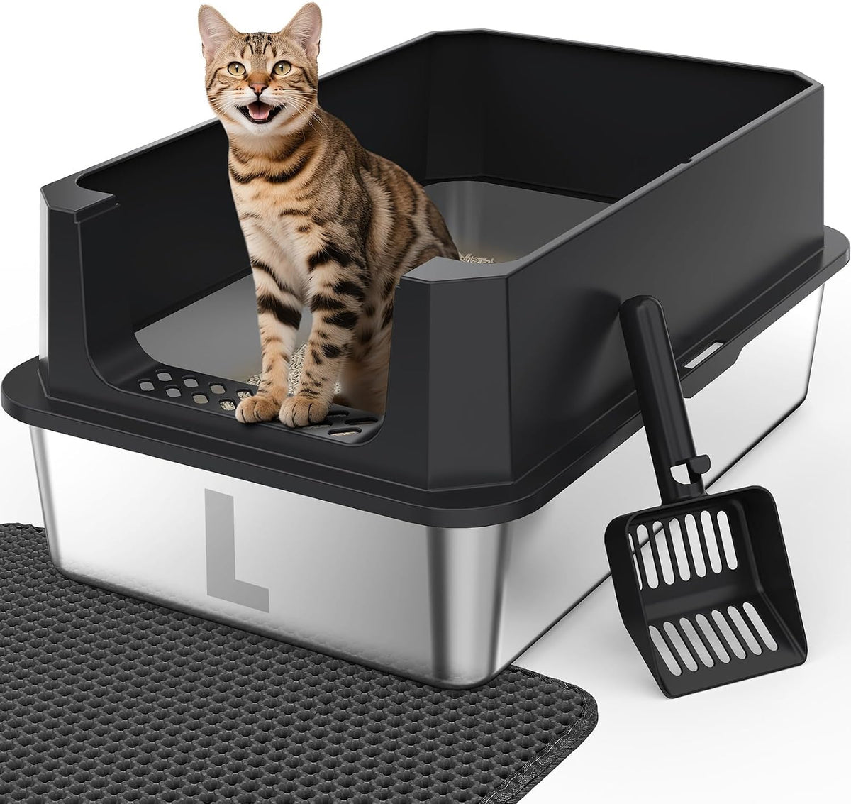 FURTIME Stainless Steel Cat Litter Box, Extra Large Cats Metal Litter Box