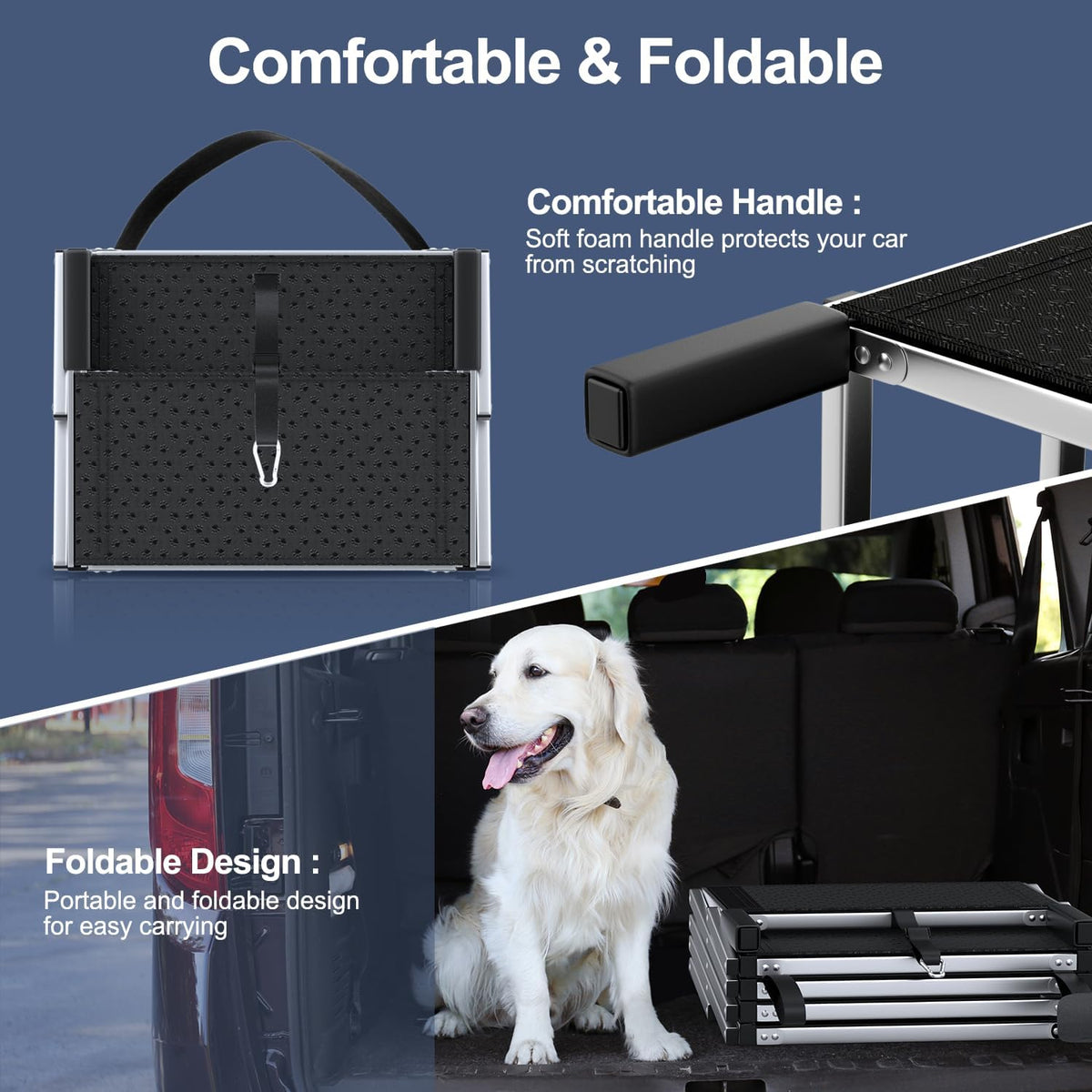 Foldable Dog Stairs for Car, 17" Aluminum Dog Steps for Car 4 Steps