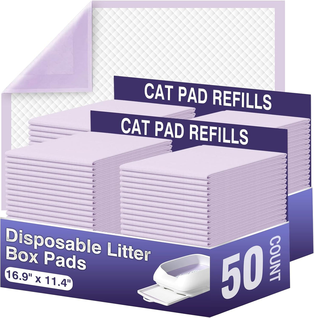 IMMCUTE Cat Pads 16.9" X 11.4", 50 Ct | Pee Pads for Cats | Thickened 6-Layer Super Absorbent Pads, Pee Pads for Tidy Cats Breeze Litter System | Cat Pee Pad for Litter Box