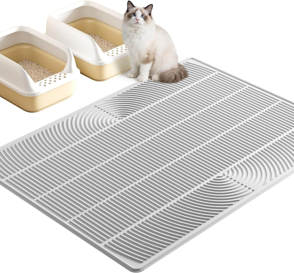 TRZZ XXL Cat Litter Mat, Large Silicone Waterproof Mat, Light Gray