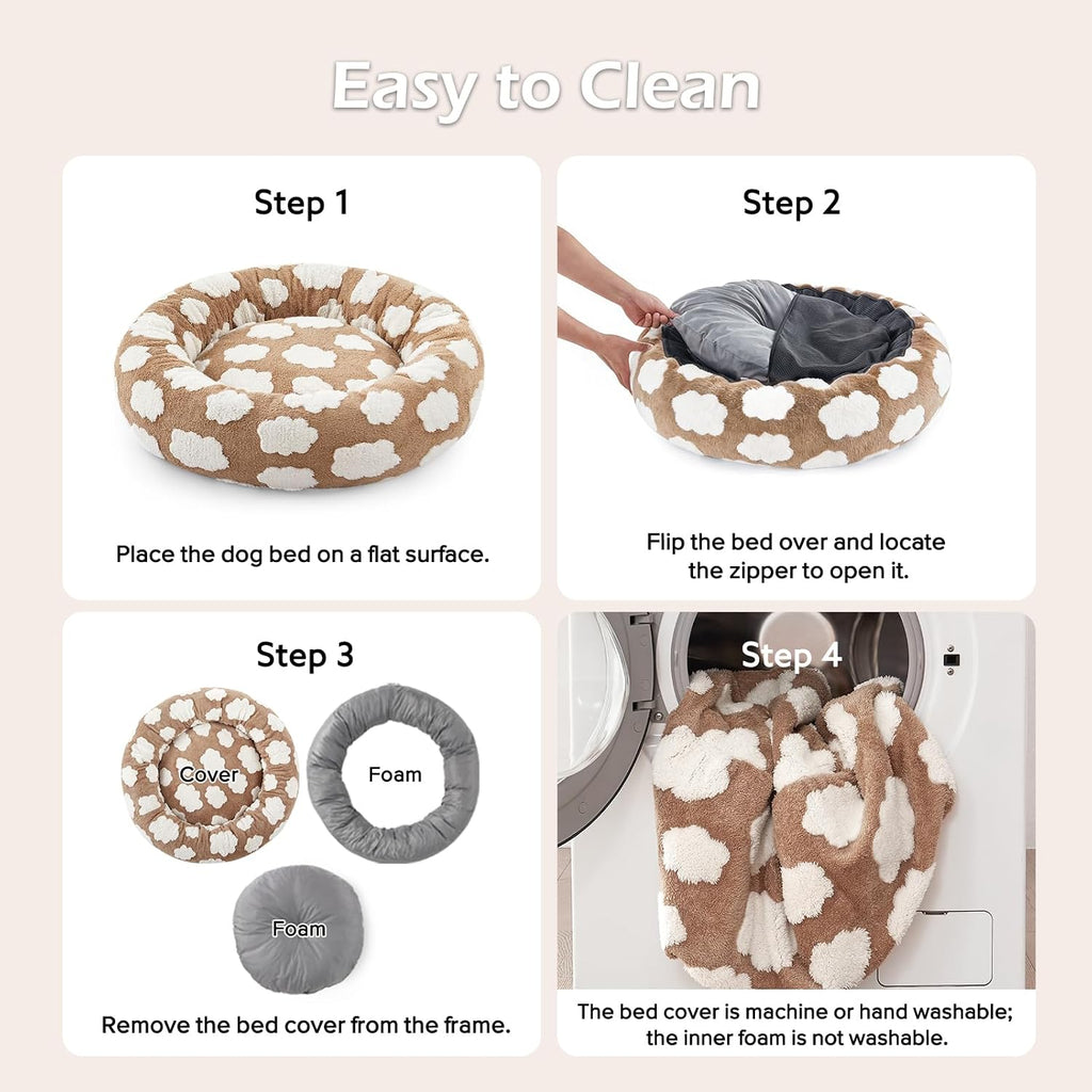 JOEJOY Jacquard Donut Round Large Sized Dog Bed, Brown, 36x36x8in