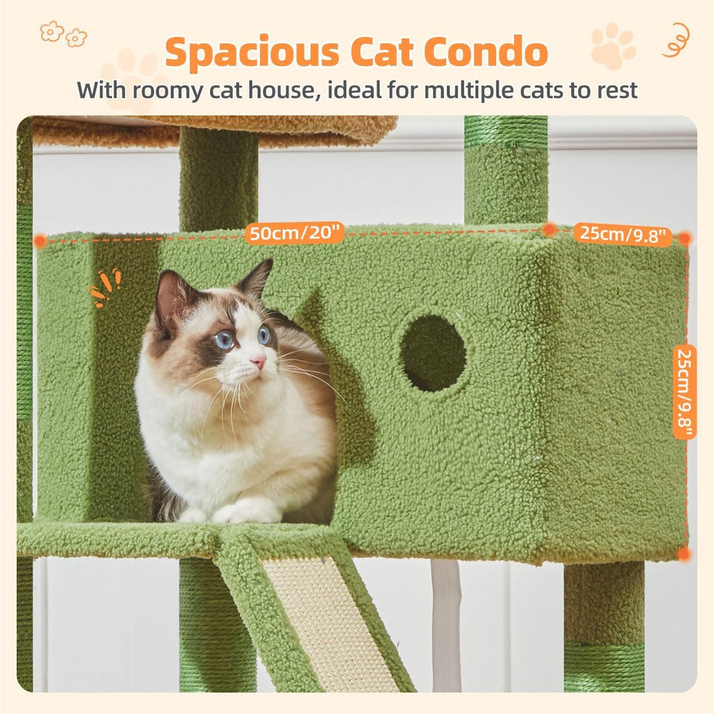 Taoqimiao Cactus Cat Tree, 58In Cat Tower for Indoor Cats Large Adult