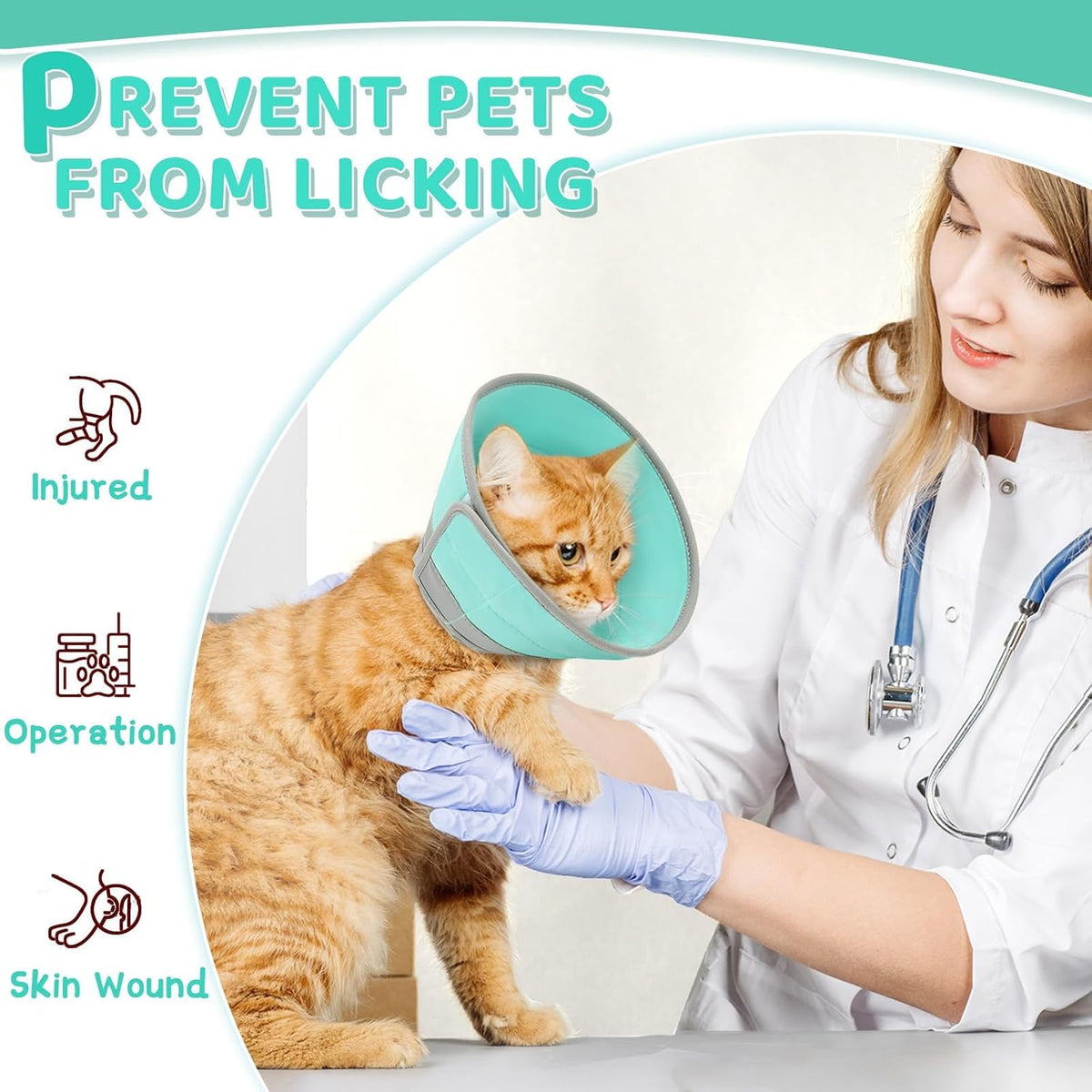 Cat Cone Collar Soft to Stop Licking, Adjustable, Foldable Lightweight Kitten Cones After Surgery Recovery for Cats & Kittens, Cat Cone Alternative, Easy Eating (Solid Green, S)
