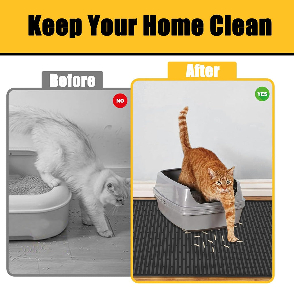 Ultibe 40"x30"(100cmx75cm) Extra Large Silicone Cat Litter Mat, XXL Litter Trapping Mat for Under Litter Box, Non-Slip Waterproof Kitty Litter Catcher, Easy to Clean Mat for Cats, Dark Gray