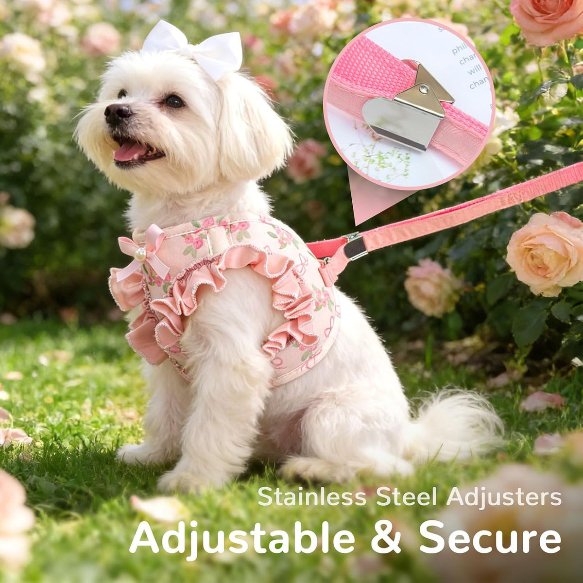 ABRRLO Small Dog Harness and Leash Set,Soft Adjustable Pink Puppy Harness