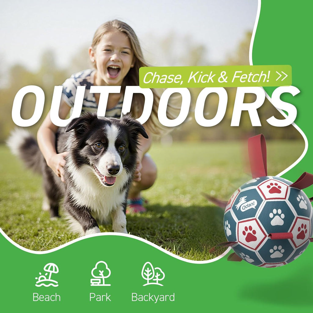 QDAN Dog Balls, 6 Inch Dog Soccer Ball with Straps, Herding Balls for Dogs | Outdoor Dog Toys Balls for 20-40 lb dogs, Puppy Ball to Keep Them Busy, Dog Pool Water Play Toy, Puppy Birthday Gifts