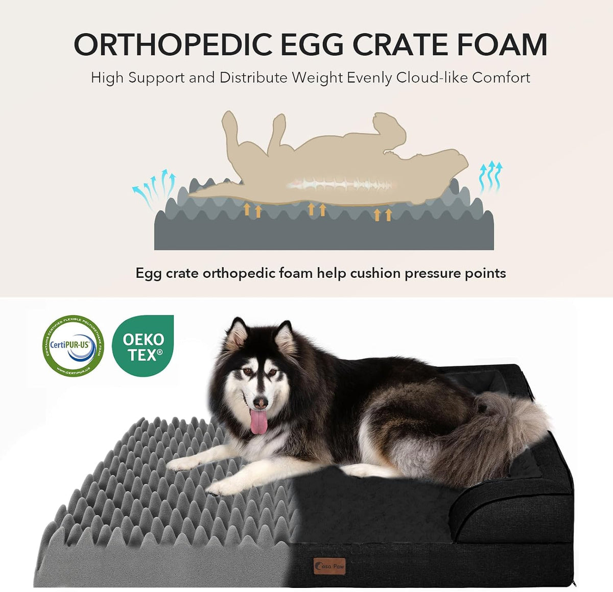 Orthopedic Washable Dog Bed for Extra Large Dogs, 45x35in, Black