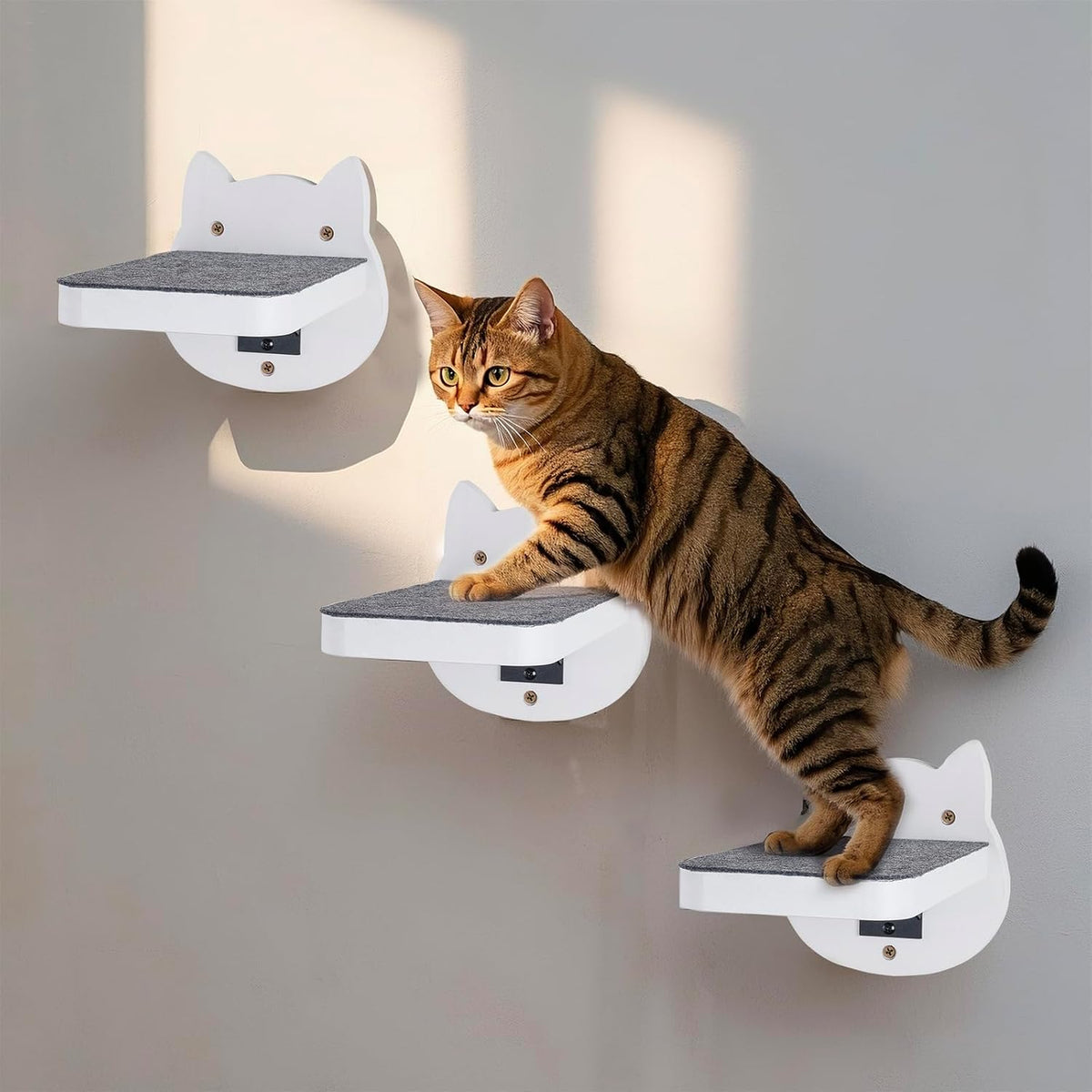 ESPETS White Painted Wooden Cat Wall Floating Steps Set of 3