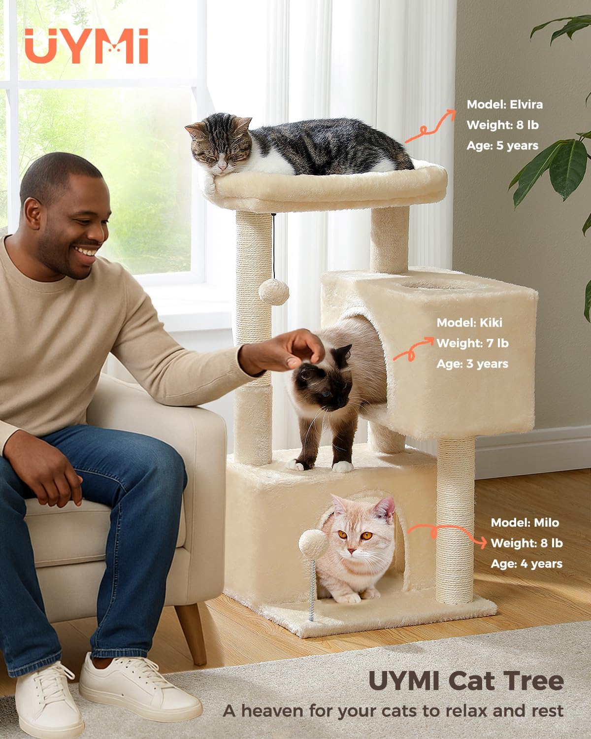 Small Cat Tree for Kittens, 32 in Cat Tower with 2 Cozy Condos