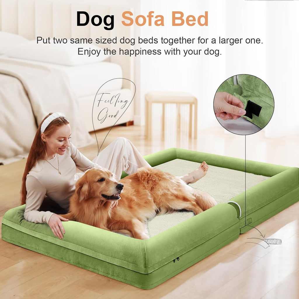 NANUYA Orthopedic Dog Bed for Jumbo Dogs, 53 x 42 Inch, Grass Green