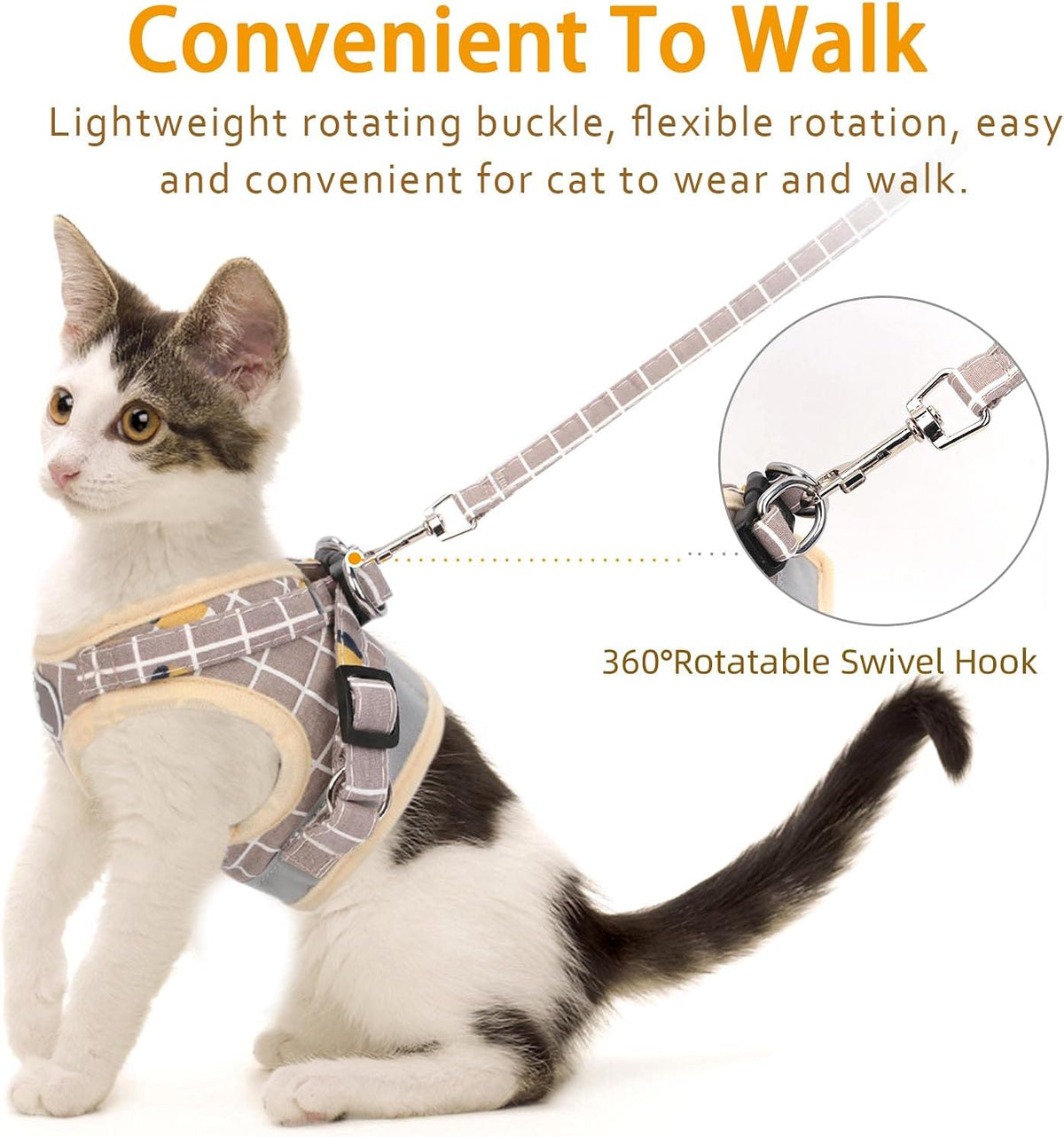 Cat Harness and Leash Set, Escape Proof Harness Khaki-Pattern XS