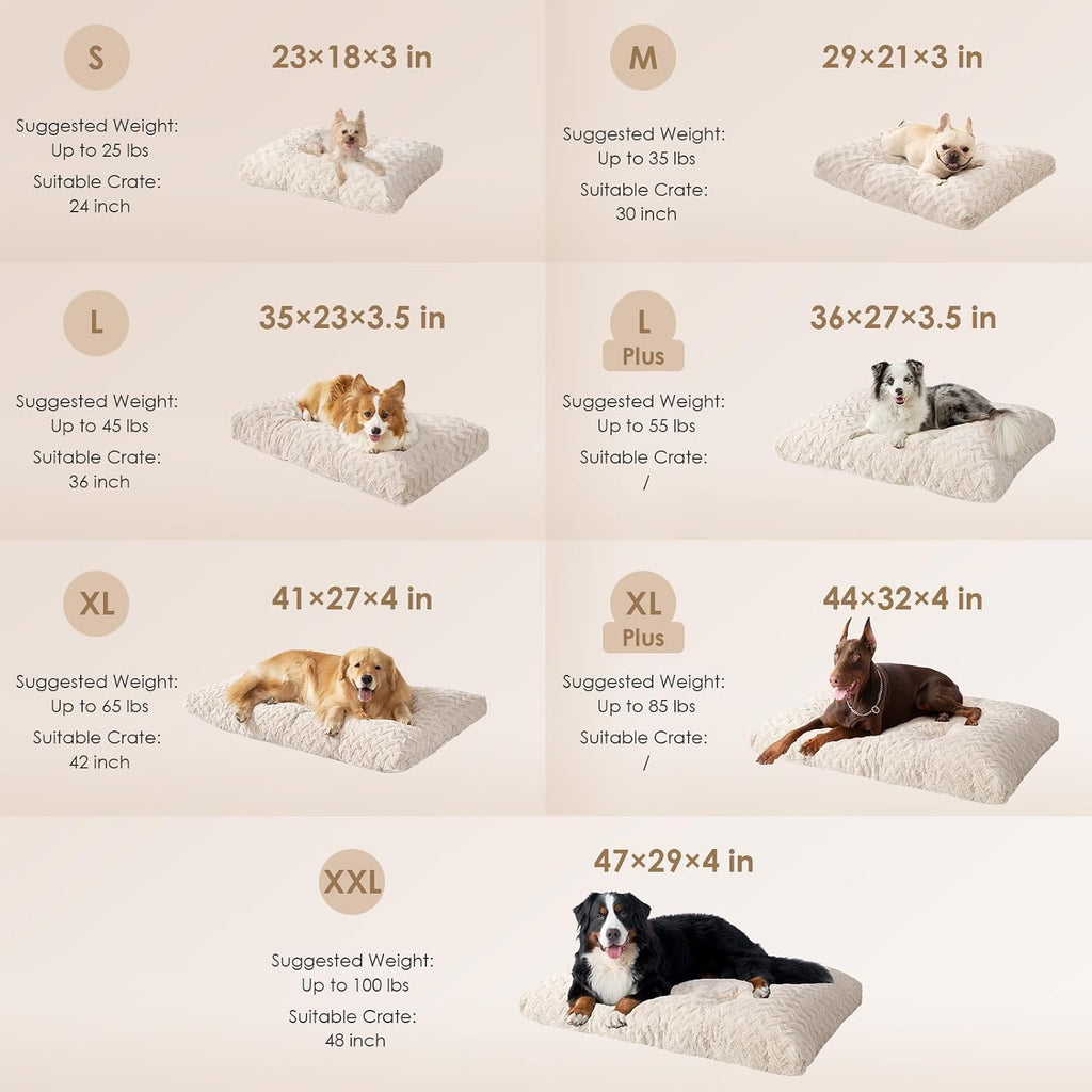 EHEYCIGA Washable Large Dog Bed for Crate, 35x23 Inch Pet Bed, Beige